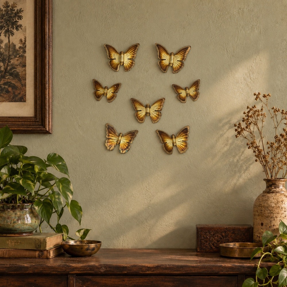 Vintage Brass Butterfly Wall Decor Set of 7 Mid Century Metal Art 3.5–5"
